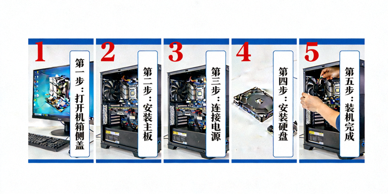 分步电脑安装教程示意图，屏幕上显示清晰的步骤编号