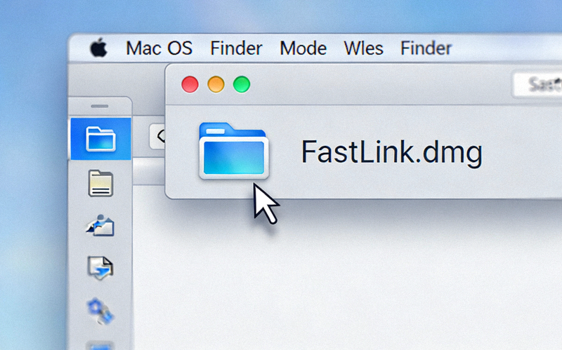Mac Finder窗口截图，显示FastLink.dmg文件的图标，准备双击打开